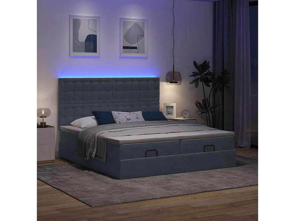 Estructura cama otomana colchones terciopelo gris oscuro