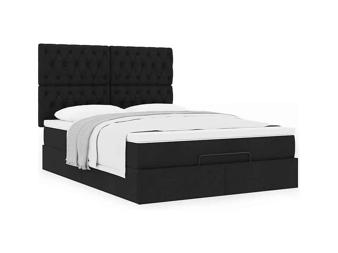 Cadre de lit ottoman avec matelas noir 140x200 cm tissu