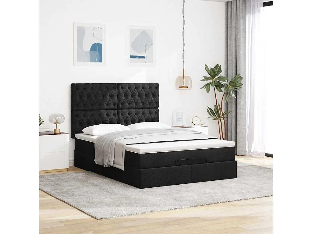 Ottoman bed met matras 140x200cm stof zwart
