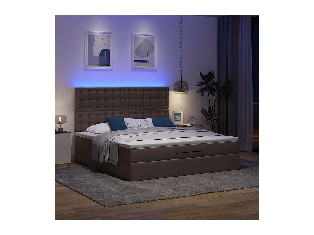 Cadre de lit ottoman avec matelas marron foncé 180x200 cm tissu