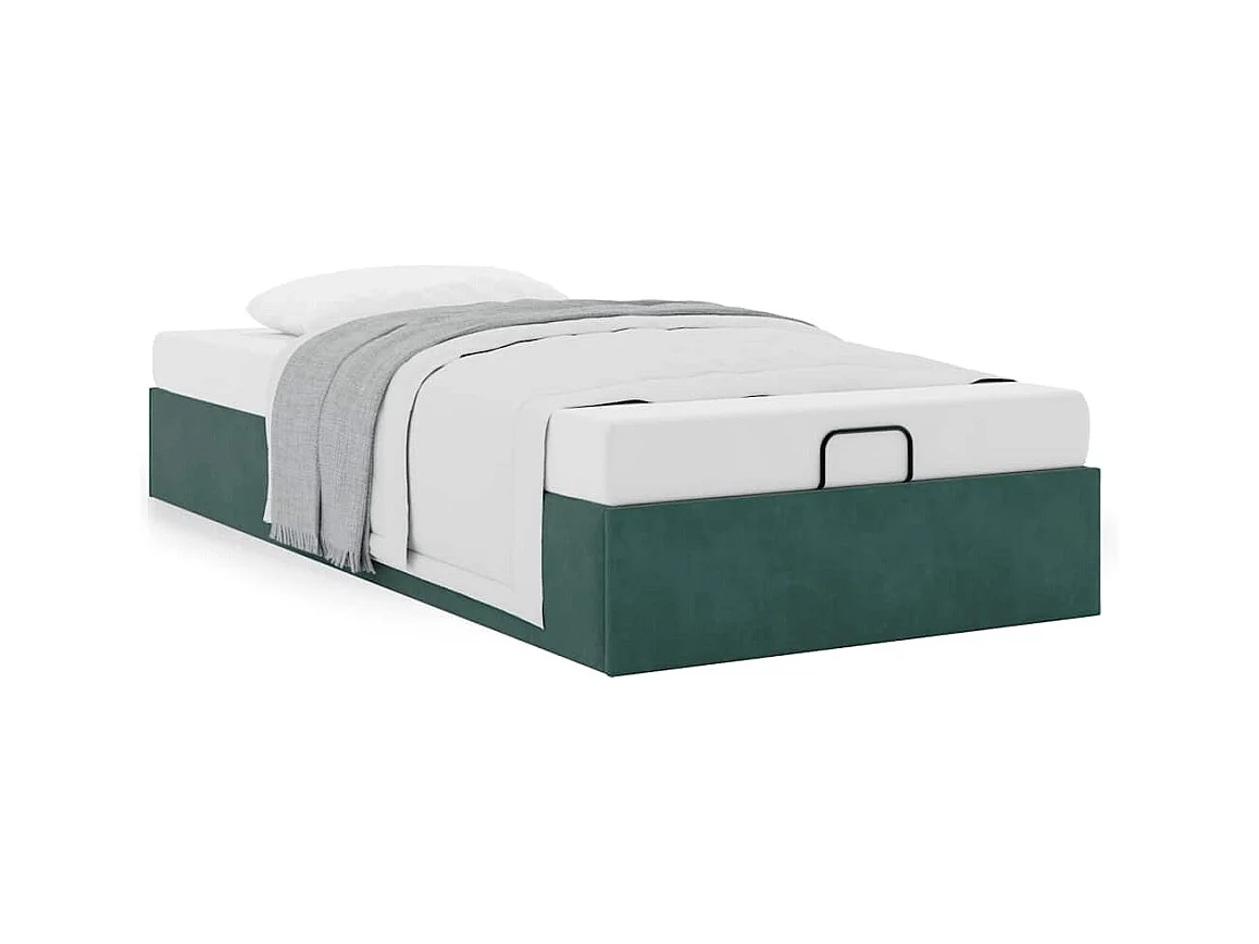 Estructura de cama otomana sin colchón terciopelo verde oscuro