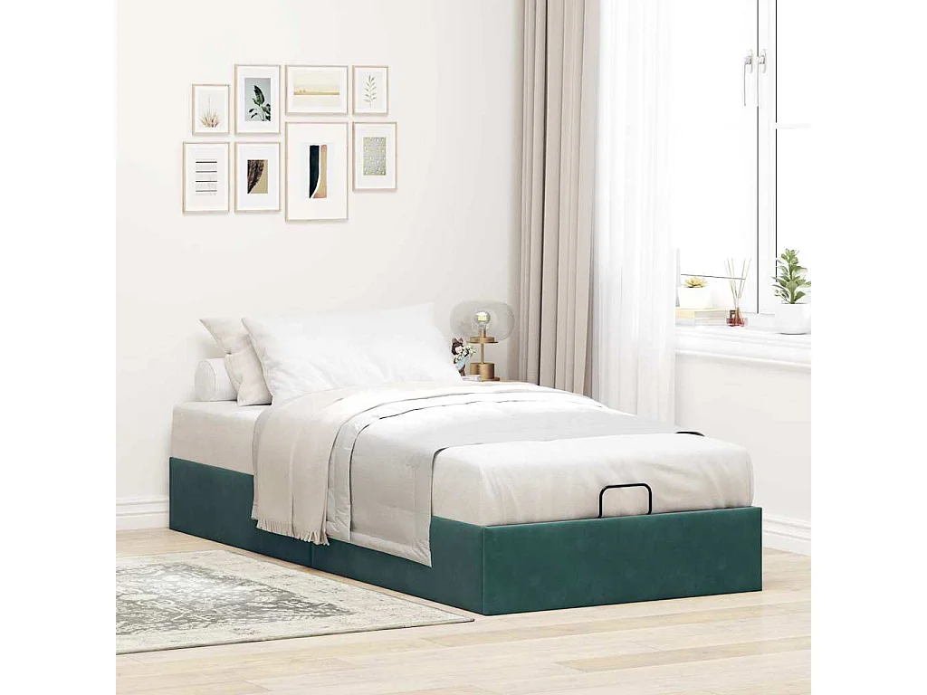 Ottoman Bed Frame Sem Colchão Verde Escuro 90x190 cm Veludo