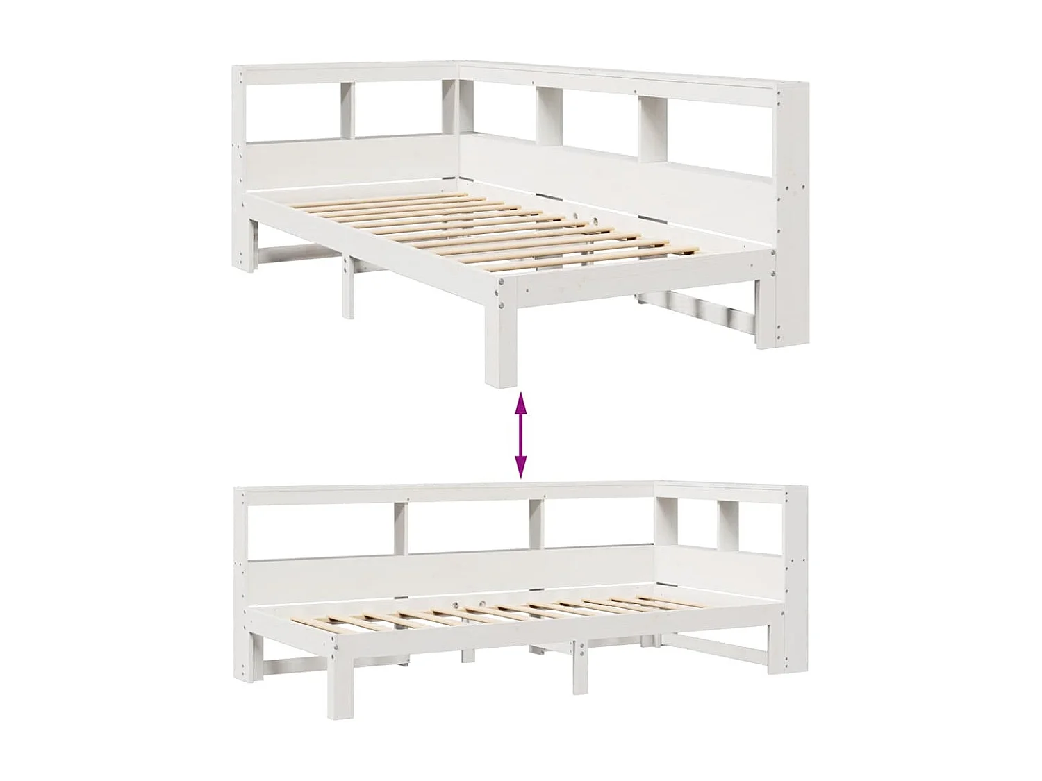 Lit bibliothèque sans matelas blanc 75x190cm bois de pin massif