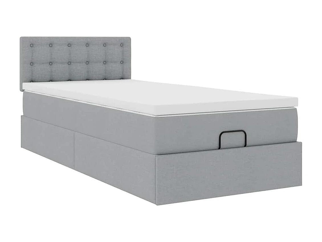 Cadre de lit ottoman et matelas gris clair 100x200 cm tissu