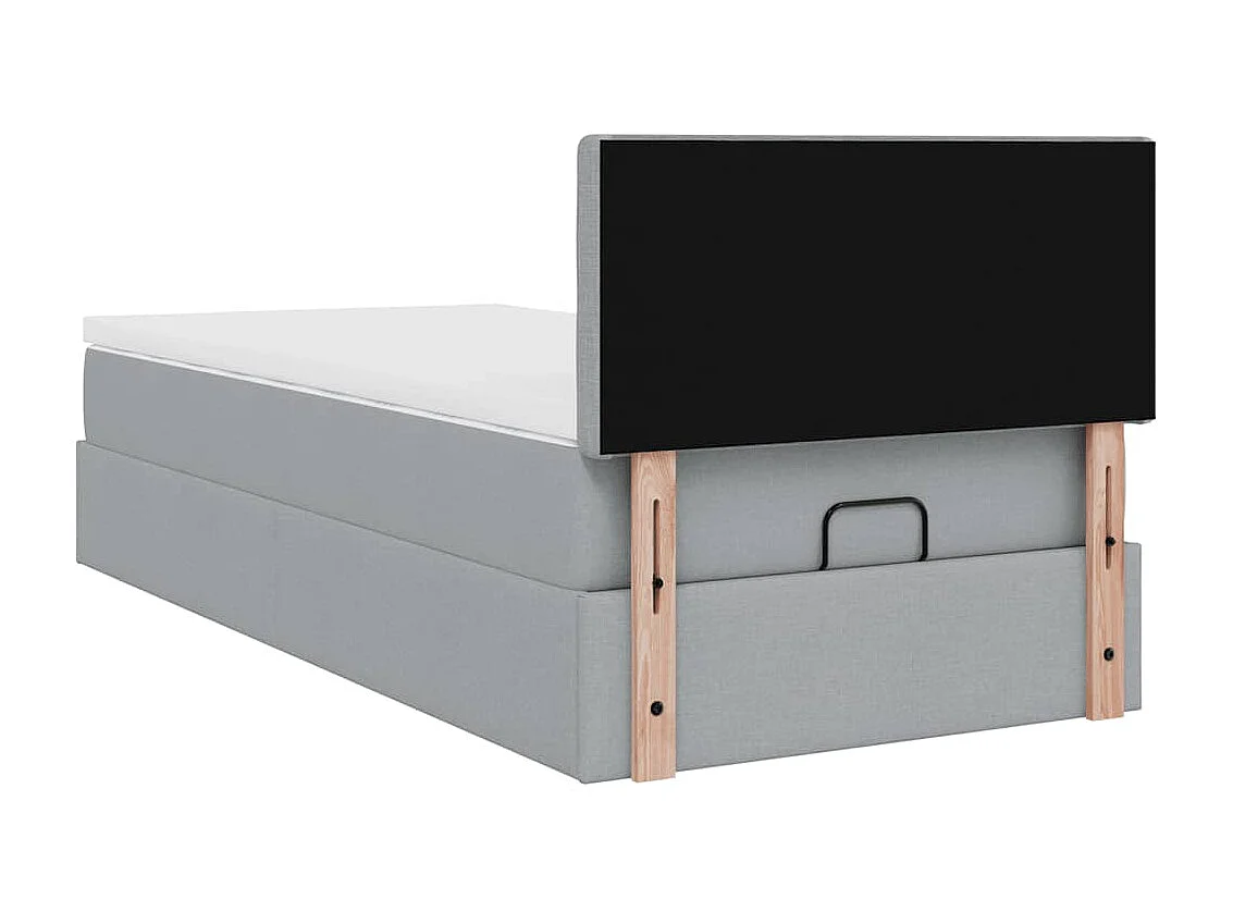 Cadre de lit ottoman et matelas gris clair 100x200 cm tissu