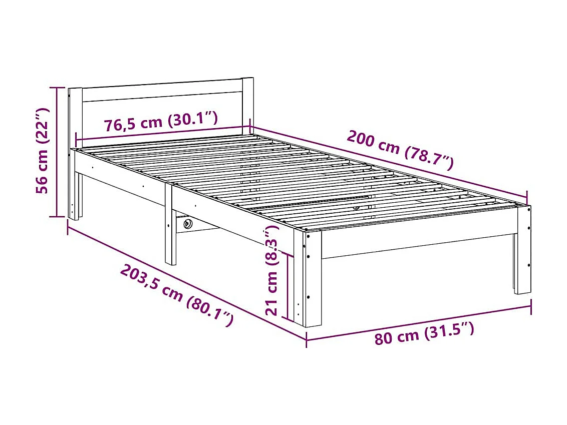 Cadre de lit sans matelas blanc 80x200 cm bois massif de pin