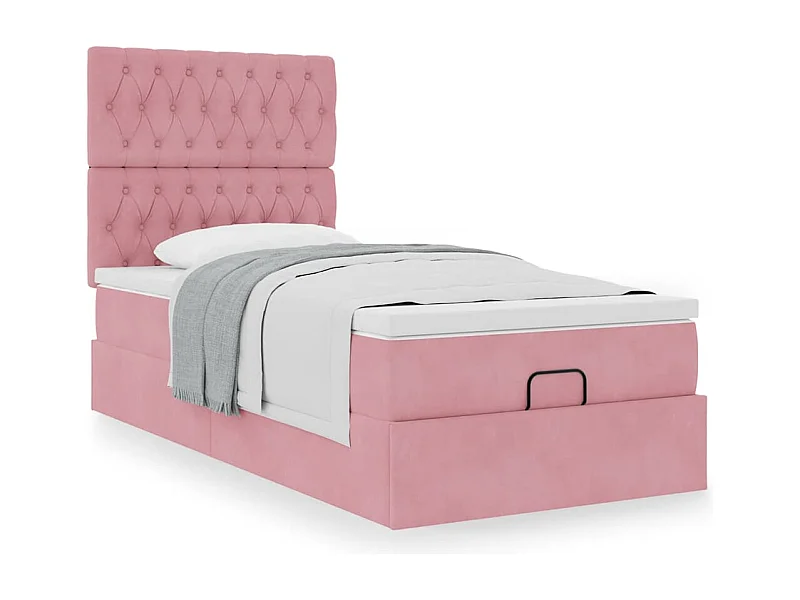 Cadre de lit ottoman avec matelas rose 80x200 cm velours
