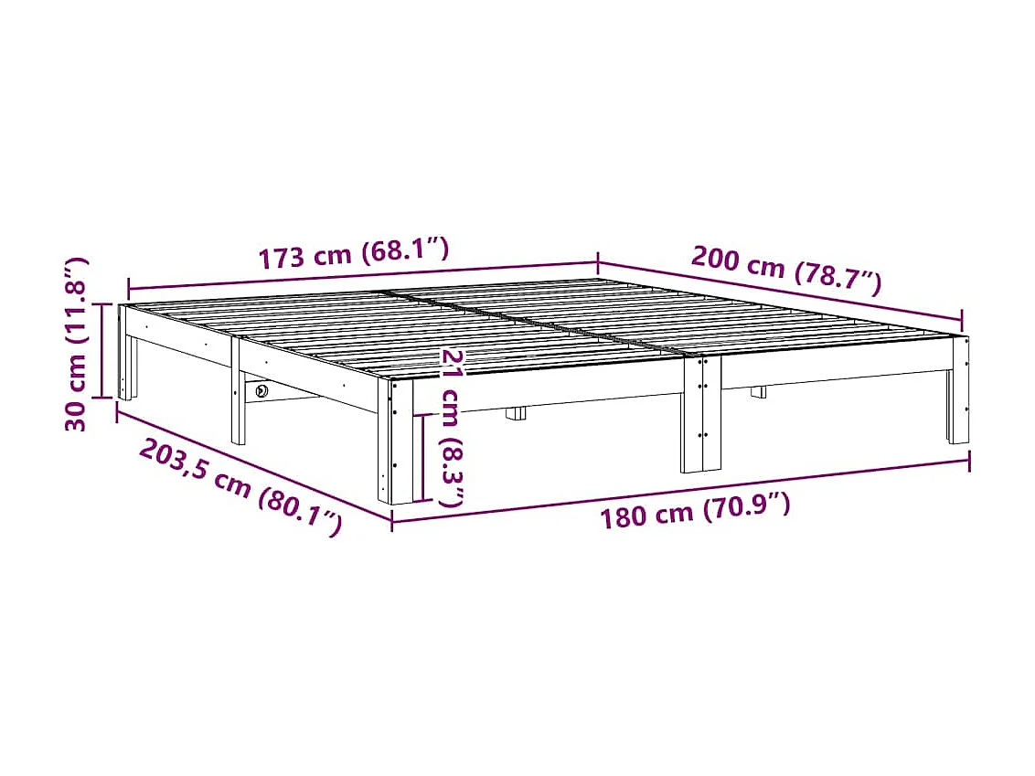 Estructura de cama sin colchón madera maciza de pino 180x200 cm