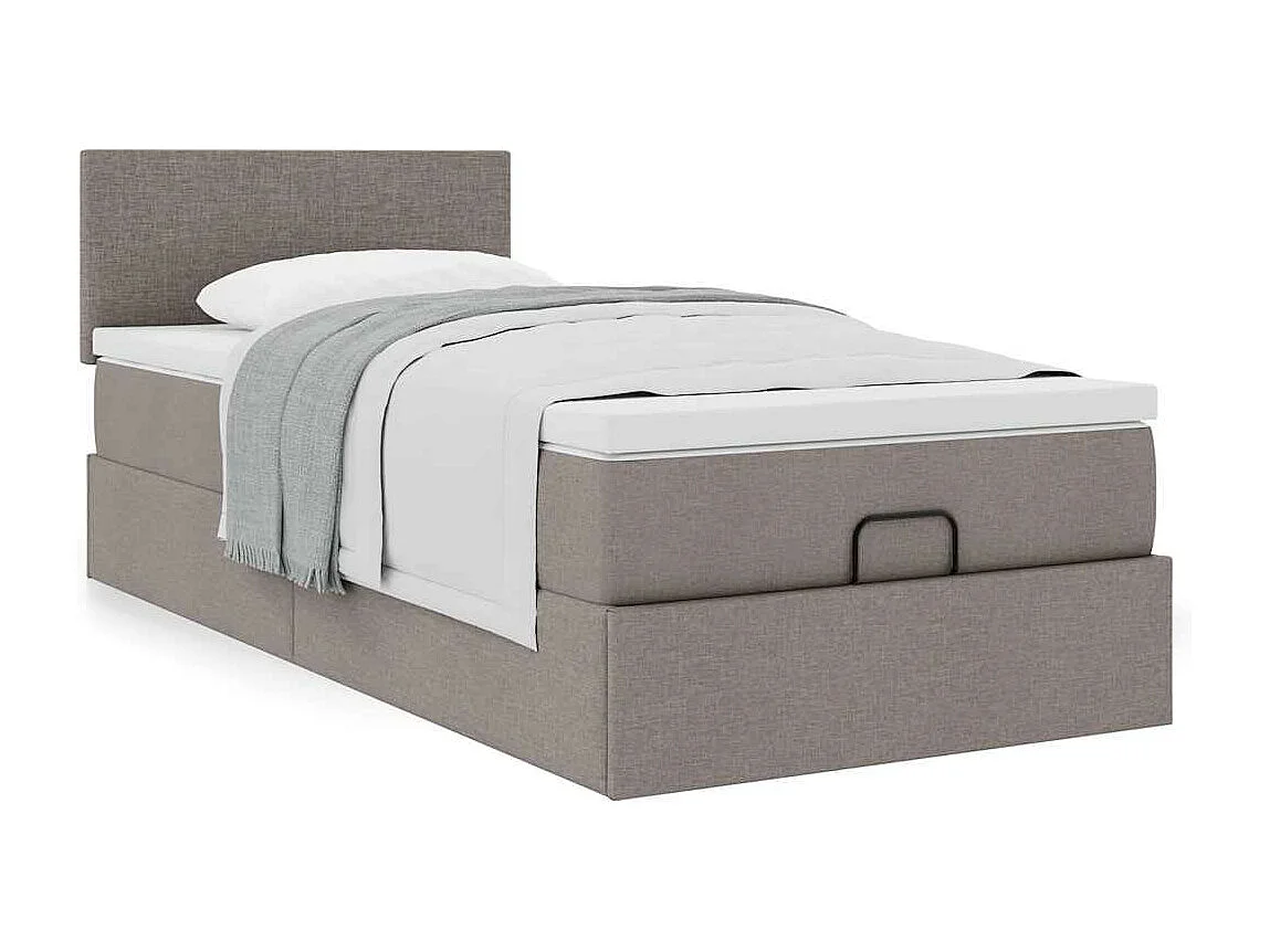 Cadre de lit ottoman avec matelas taupe 80x200 cm tissu