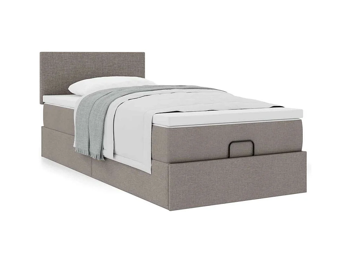 Estructura de cama otomana colchón tela gris pardo 80x200cm
