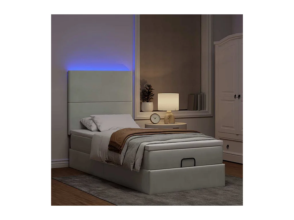 Ottoman bed met matrassen en LED's 80x200cm fluweel lichtgrijs