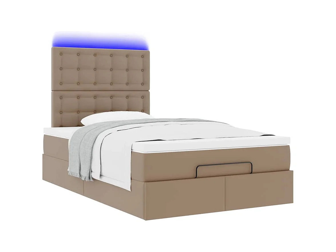 Cadre de lit ottoman et matelas cappuccino 120x190cm similicuir