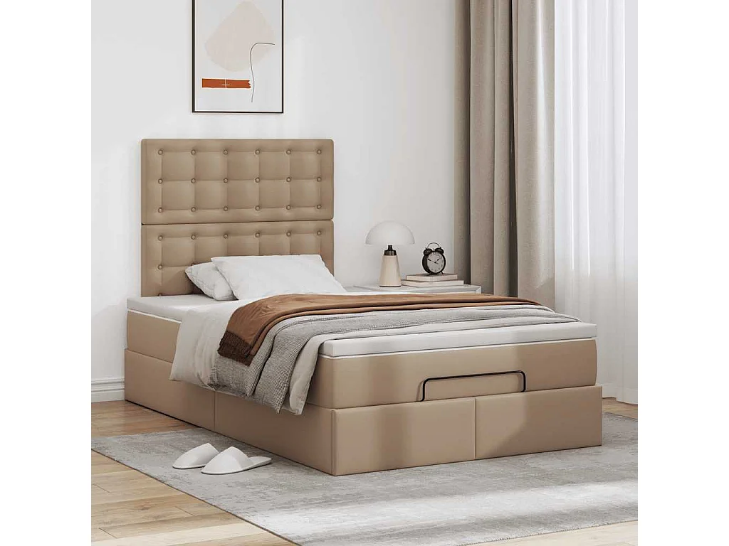 Cadre de lit ottoman et matelas cappuccino 120x190cm similicuir