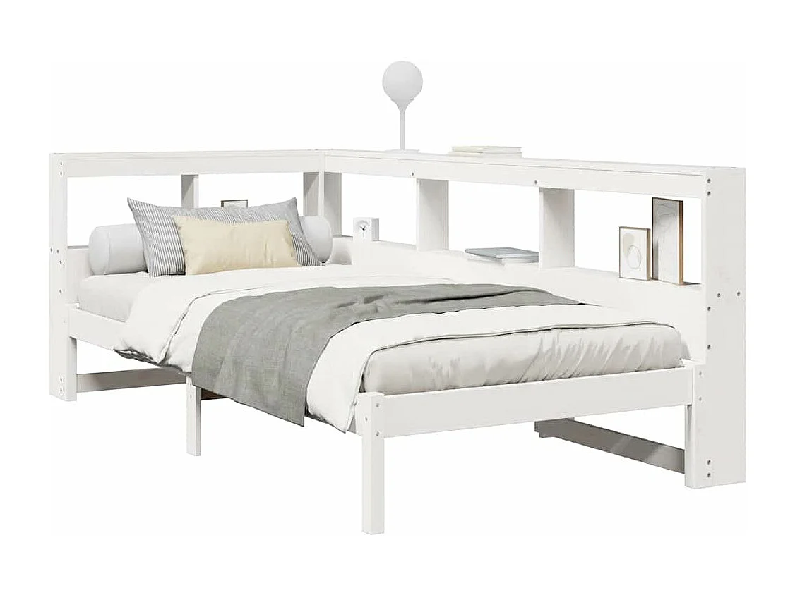 Lit bibliothèque sans matelas blanc 90x200cm bois de pin massif