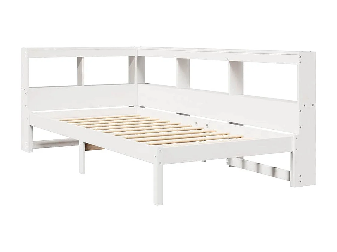 Lit bibliothèque sans matelas blanc 90x200cm bois de pin massif