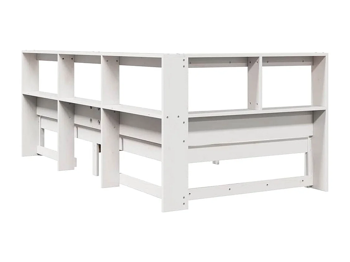 Lit bibliothèque sans matelas blanc 90x200cm bois de pin massif