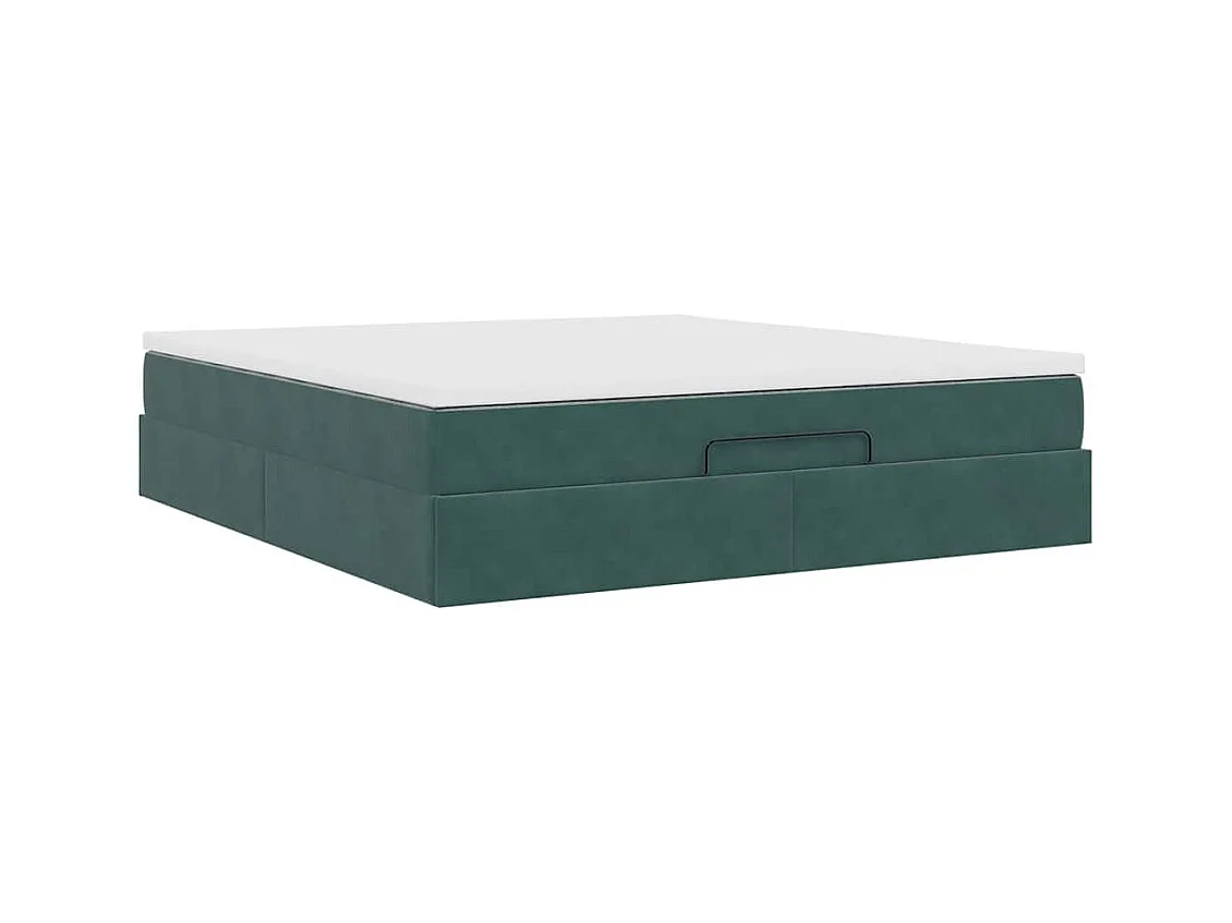 Cadre de lit ottoman avec matelas vert foncé 160x200 cm velours
