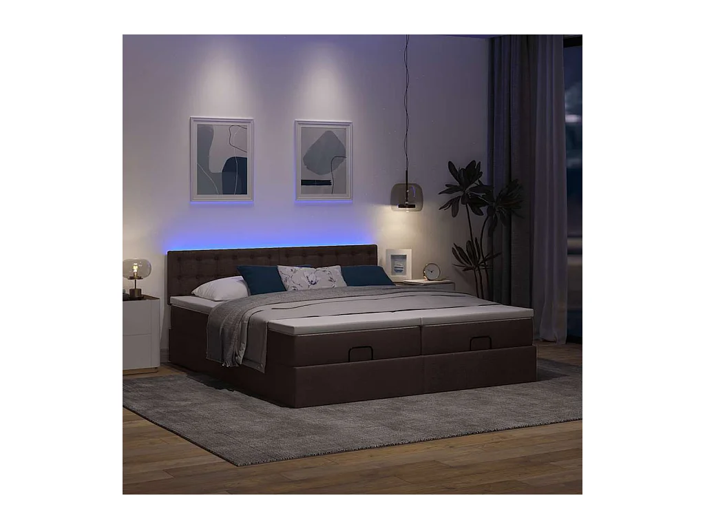 Estructura cama otomana colchones tela marrón oscuro 180x200cm