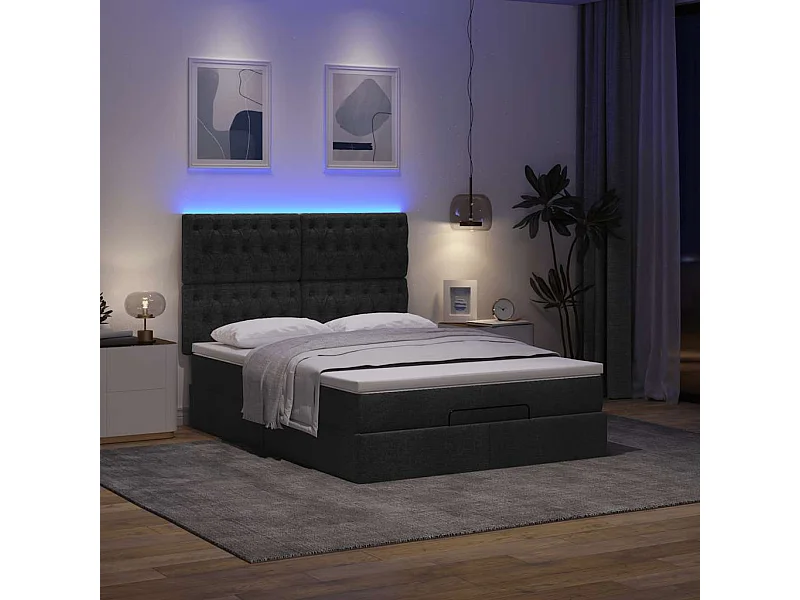 Cadre de lit ottoman avec matelas noir 140x200 cm tissu