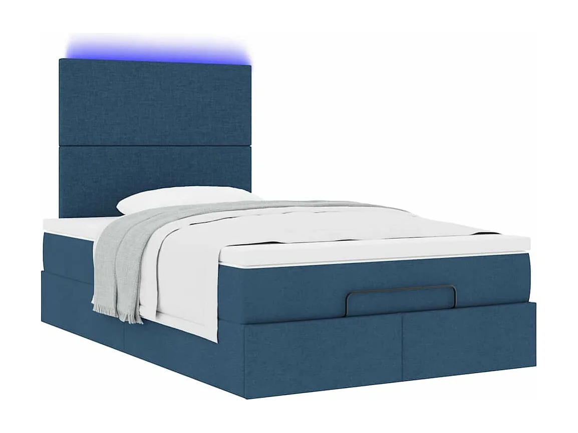 Cadre de lit ottoman avec matelas bleu 120x200 cm tissu