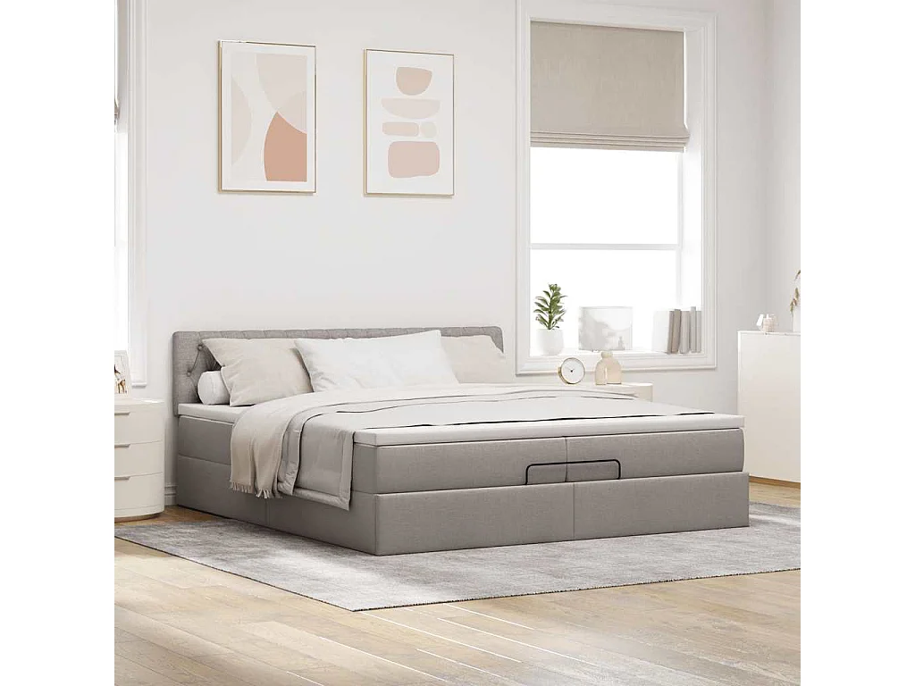 Cadre de lit ottoman avec matelas taupe 200x200 cm tissu
