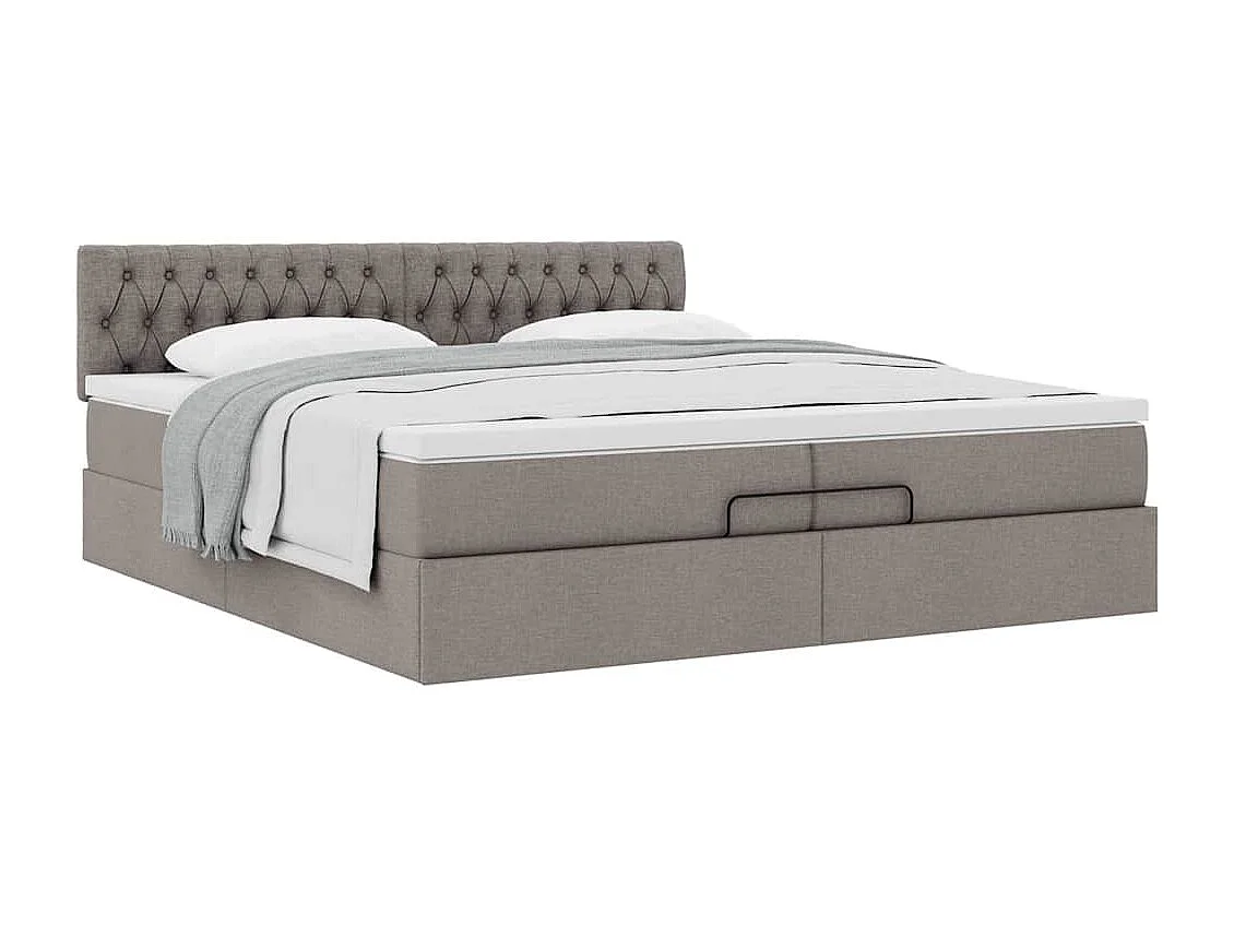 Cadre de lit ottoman avec matelas taupe 200x200 cm tissu