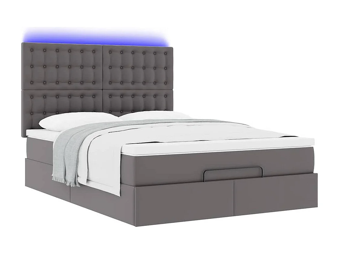 Ottoman bed met matras en LED's 140x200cm kunstleer grijs