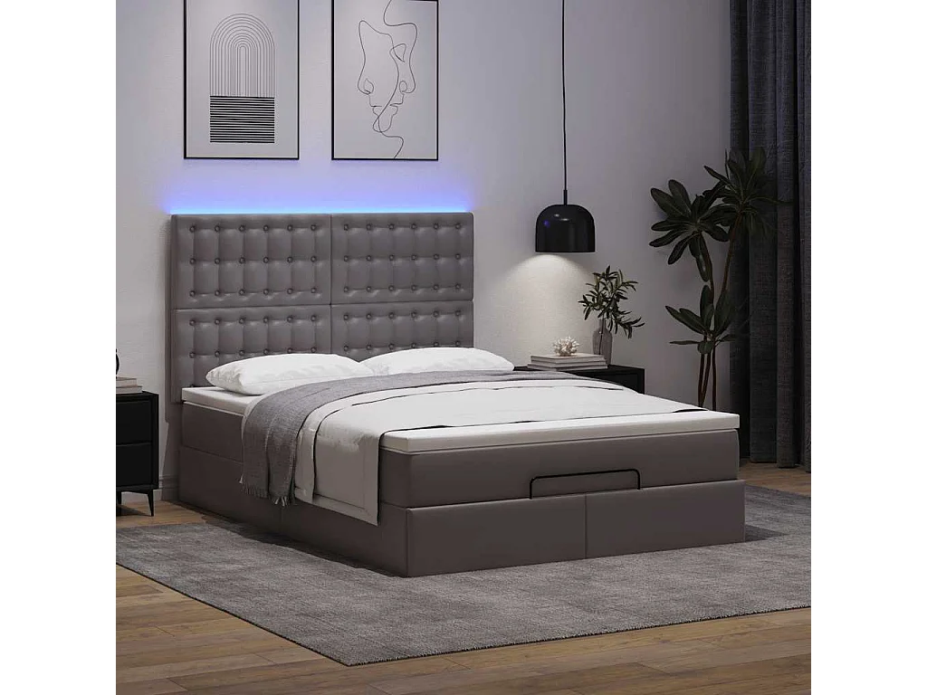 Cadre de lit ottoman avec matelas gris 140x200 cm similicuir