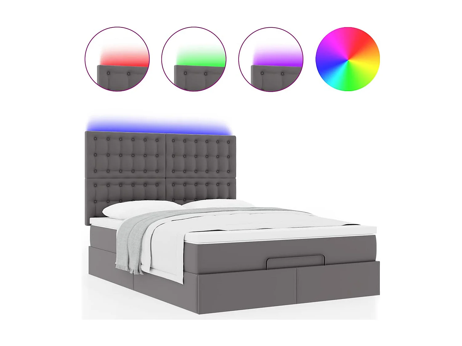 Cadre de lit ottoman avec matelas gris 140x200 cm similicuir