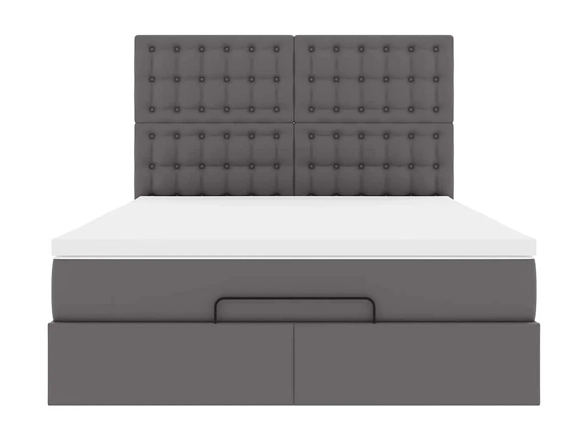 Cadre de lit ottoman avec matelas gris 140x200 cm similicuir