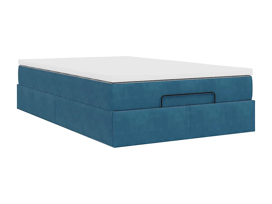 Cadre de lit ottoman avec matelas bleu foncé 120x190 cm velours