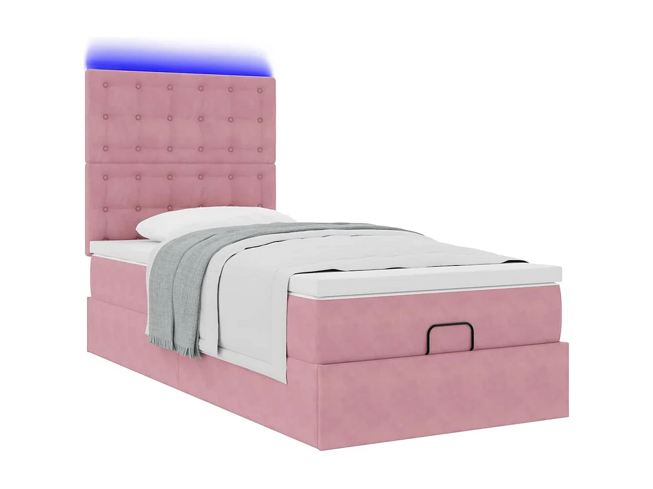 Cadre de lit ottoman avec matelas rose 90x190 cm velours