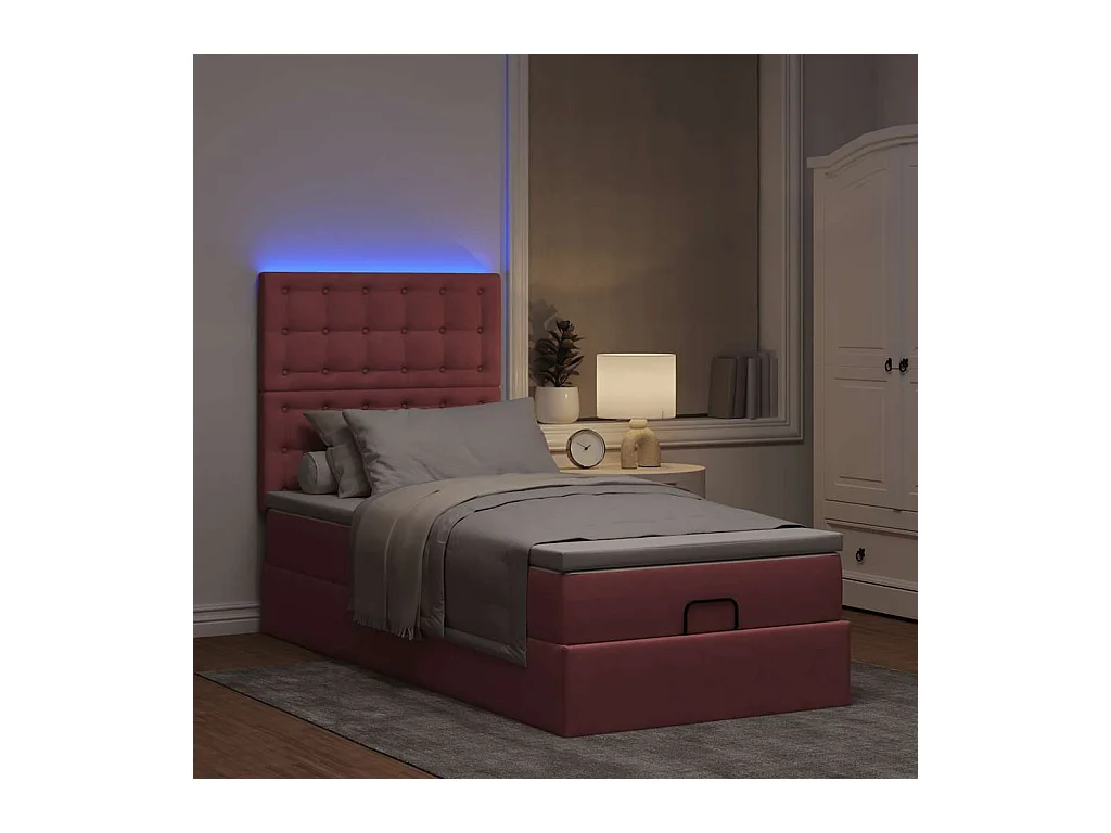 Cadre de lit ottoman avec matelas rose 90x190 cm velours