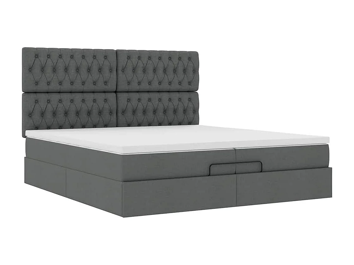 Cadre de lit ottoman avec matelas gris foncé 200x200cm tissu