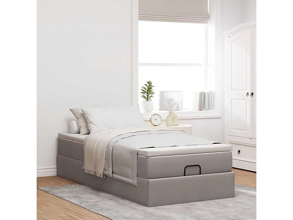 Cadre de lit ottoman avec matelas taupe 100x200 cm tissu