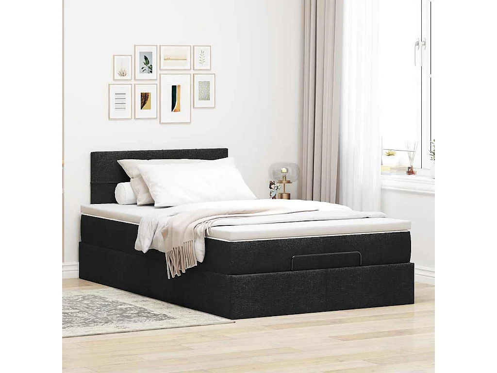 Cadre de lit ottoman avec matelas noir 120x200cm tissu