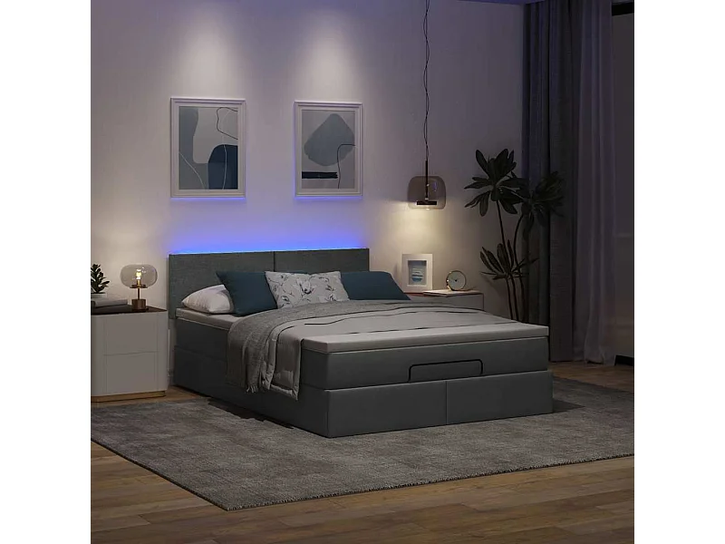 Cama otomana con colchón gris oscuro 140x200 cm tela