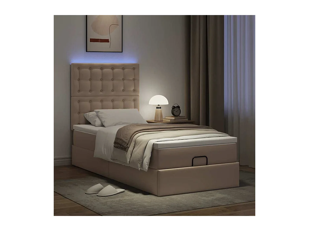 Estructura cama otomana colchón cuero sintético cappucino