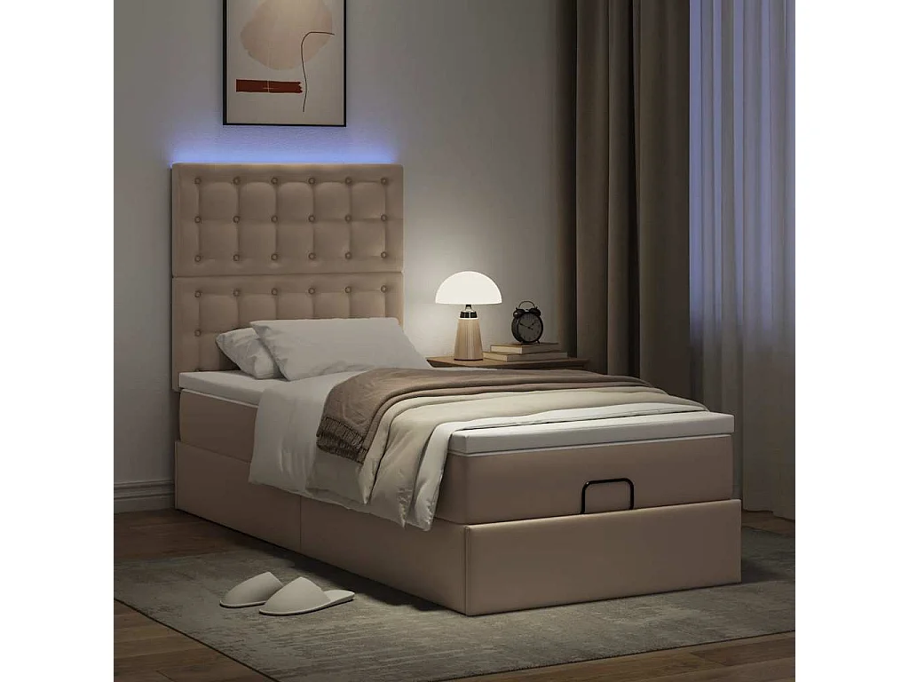 Estructura cama otomana colchón cuero sintético cappucino