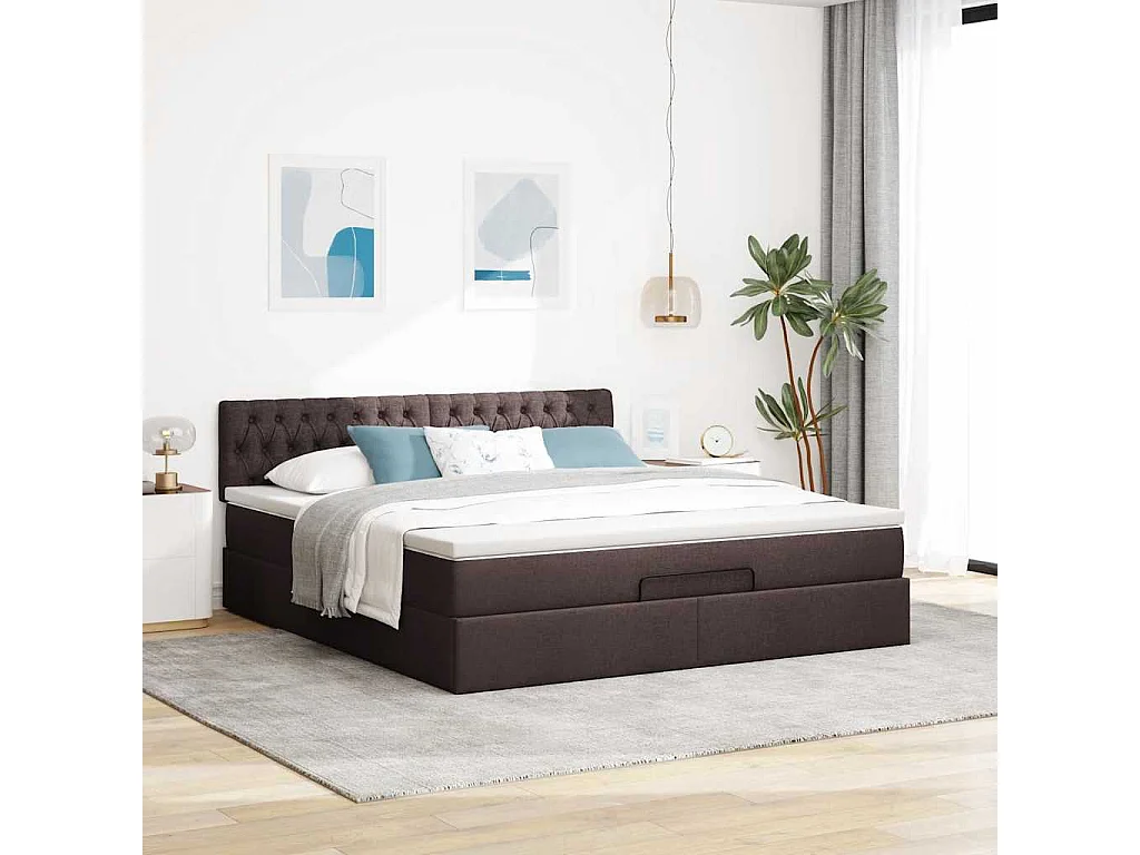 Ottoman bed met matras 160x200cm stof donkerbruin