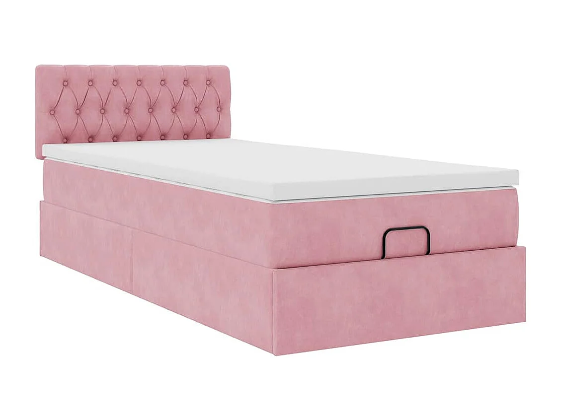 Cadre de lit ottoman avec matelas rose 100x200 cm velours