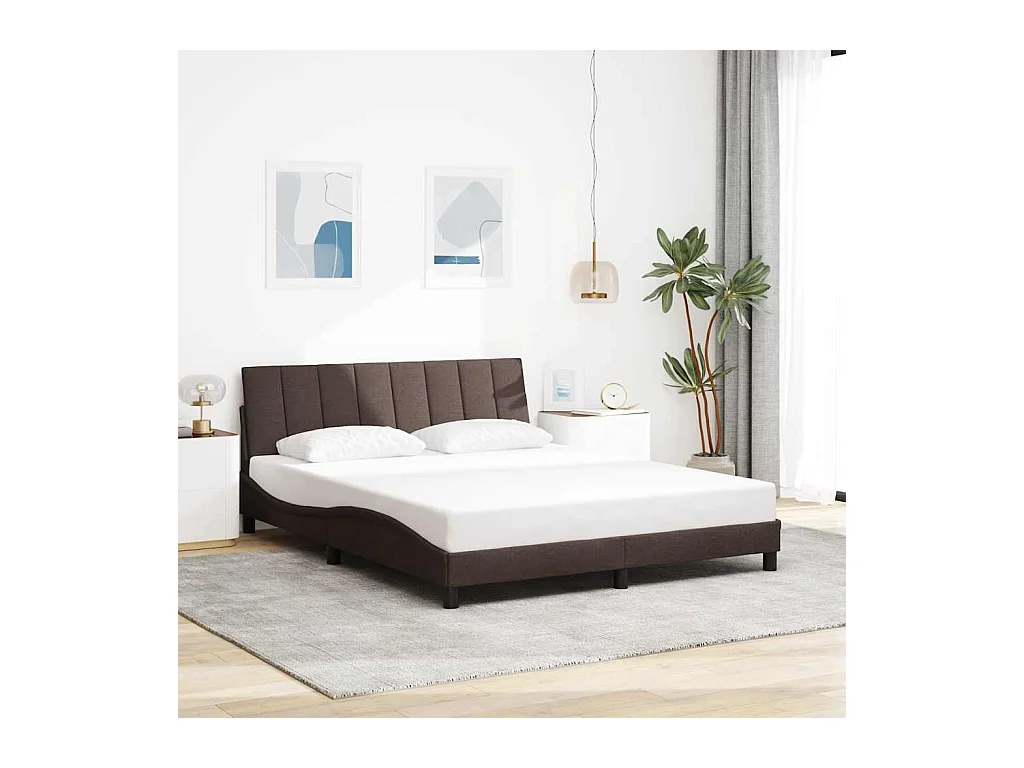 Cadre de lit sans matelas marron foncé 160x200 cm tissu