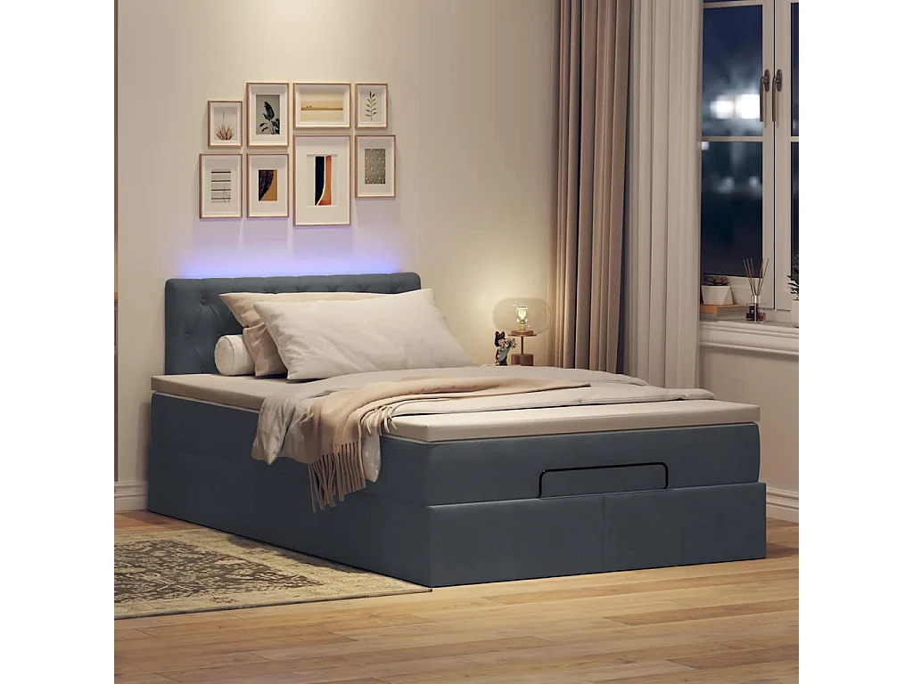Bed poef met matras en LED's 120x190 cm fluweel donkergrijs