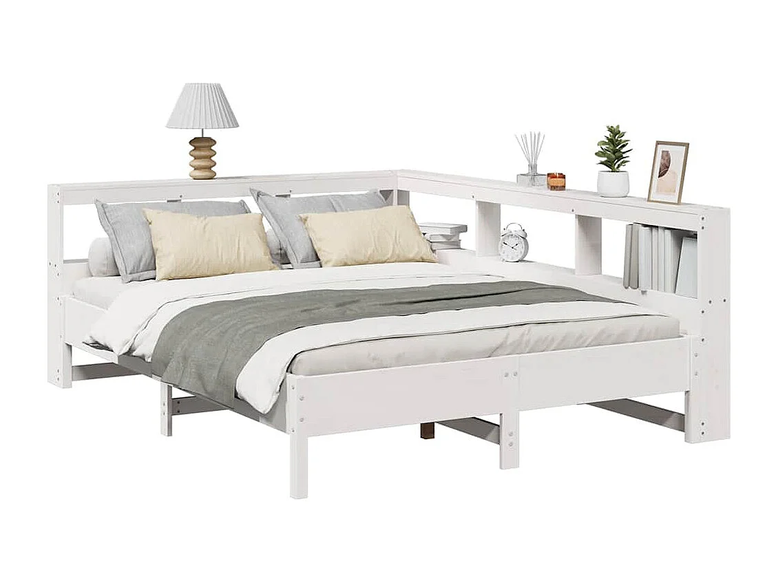 Cama con estantería sin colchón madera maciza blanca 140x200 cm