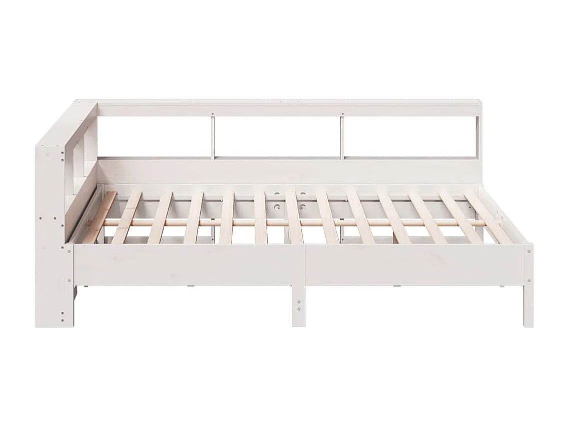 Cama con estantería sin colchón madera maciza blanca 140x200 cm