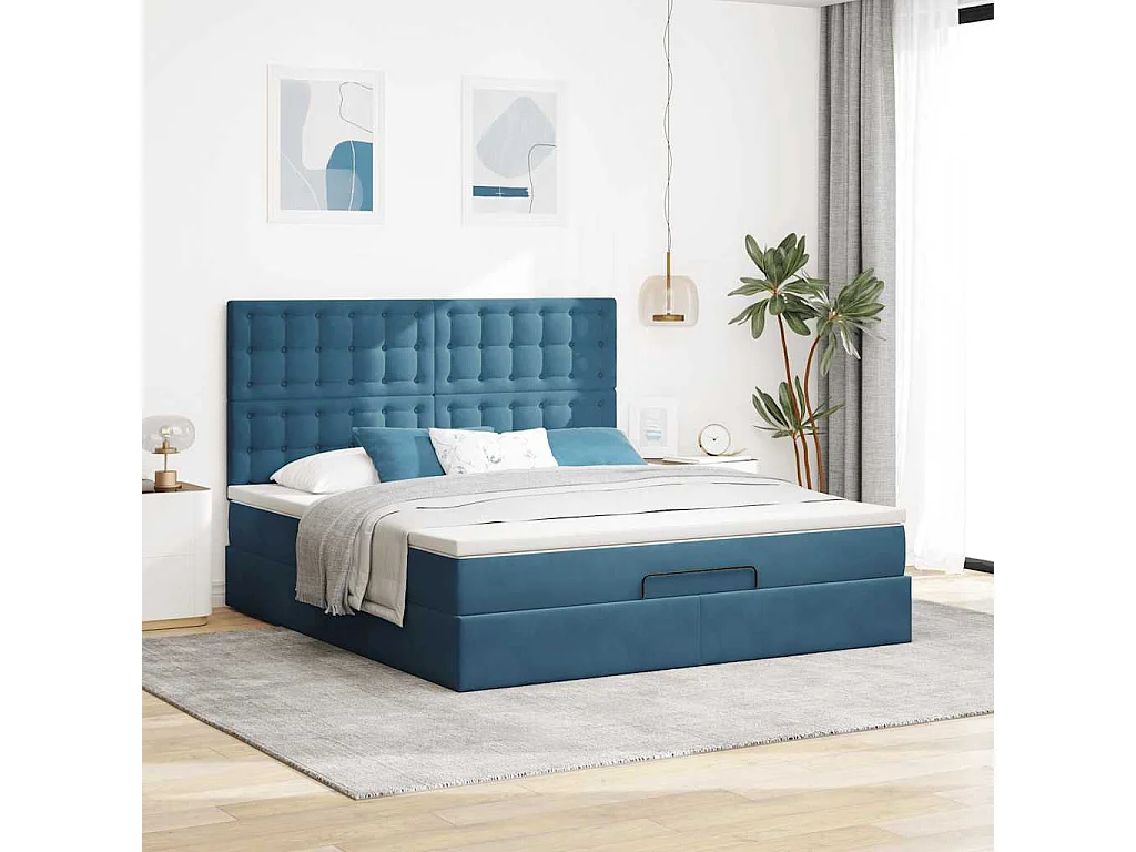 Ottoman bed met matrassen 180x200cm fluweel donkerblauw
