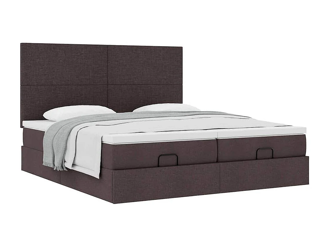 Cadre de lit ottoman avec matelas marron foncé 160x200 cm tissu