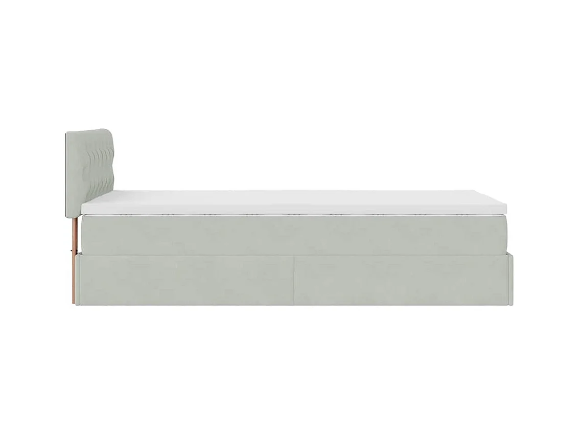 Cadre de lit ottoman et matelas gris clair 90x200 cm velours