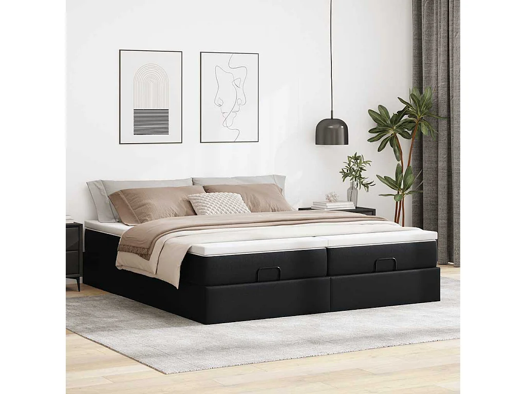 Cadre de lit ottoman avec matelas noir 180x200 cm similicuir