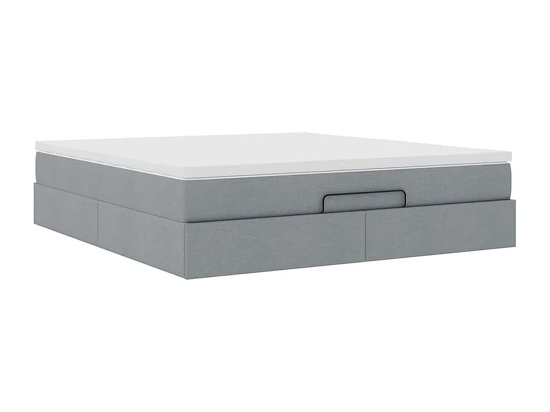 Cadre de lit ottoman et matelas gris clair 160x200cm tissu